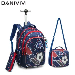 Bags 3 IN 1 Student School Bag Rolling Backpack Kids Trolley Bag Boy School Backpack Wheeled Bag Children Trolley Backpack Wheels