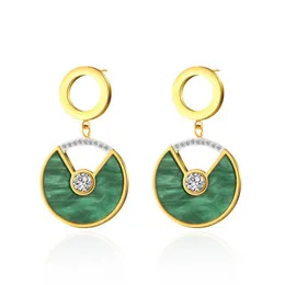 Brincos da moda Brincos Kad Brincos da família feminino Titânio Palhado 14K cor de ouro real preservando incrustado malaquita placa verde redonda pingente alta sensação