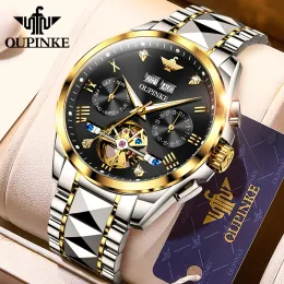 Relógios Opinke Top Brand Men Watches Sapphire Luxury Saturic Mechanical Watch for Man Tungsten Steel Tourbillon Wristwath Calendário