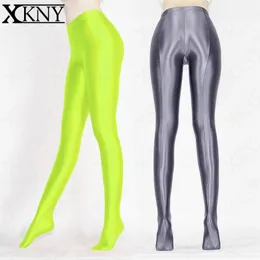 XCKNY XS-3XL SATIN GLOSSY COPAKEY COSPAKE COSTYHOSE Сексуальные колготки йога-брюки с высокой талией Шелковистые эластичности глянцевые брюки 240408