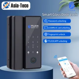 Управление приложением Ttlock Bluetooth Smart Glass Door Lock Remote разблокировать временный код отпечаток отпечатка пальца RFID пароль карты IC + G2 Gateway для Wi -Fi