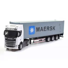 Car 1:50 SCANIA Diecast Metal Model Toy Container truck Pull Back With Sound & Light Trailer Car Toys Xmas Gifts