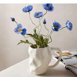 Vaser kreativa oregelbundna keramiska handtag vas skrivbord dekoration hantverk blomma arrangemang blommor krukor modern heminredning blommig