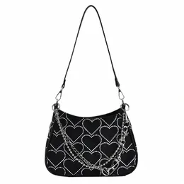 Fi Frauen Umhängetasche Stickerei Liebes Herzmuster Lady Elegante Unterarmtaschen weibliche kühle Mädchen Kette Geldbörse Handtaschen N6ZA#