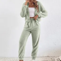 Kadınların İki Parçası Pantolon Kadın Kırpılmış Nightshirt Pantolon Yumuşak Zip Hoodie Elastik Bel Pantolon Sarkık Rahat Renk Renkli Homewear Takım