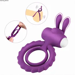 ZWFUN Rabbit Dual Rings Design Men Wearable Vibrating Delay Ring Massage Tools for Make Male Last Longer Vibrating Cock Ring