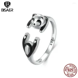 Cluster Rings Bisaer 925 Серебряное серебро Симпатичная панда открытое кольцо размер 5-9.