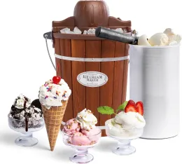 Yapımcılar Nostalji Elektrikli Dondurma Makinesi Eski Moda Yumuşak Hizmet Dondurma Makinesi Dondurulmuş Yoğurt veya Gelato Yapır