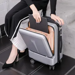 Luggage 20 inch PC carry on travel suitcase multifunction boarding Front opening trolley case luggage sets malas de viagem com rodas