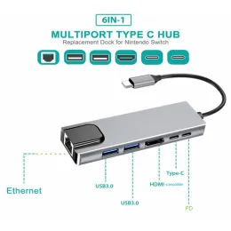 Hubs USB C Hub to RJ45 4K HDTV USB 3.0 2.0 Тип C SD TF Dock для MacBook iPad Samsung S22 DEX TV PS5 Nitendo Switch