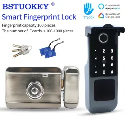 Controle bluetooth ttlock smart impressão digital bloqueio de porta ip65 aplicativo à prova d'água aberta aro elétrico Motor Bloqueio Wi -Fi Connection by M1 Gateway Key