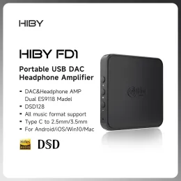 Conversor Hiby FD1 Tipo C USB DAC Decodificador de fone de ouvido HIFI DSD128 MQA para Music Player mp3 Win10 Android iOS Mac Cartão de som