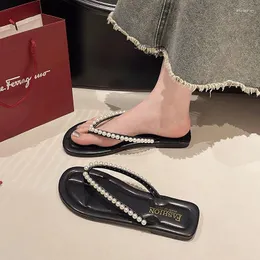 Pantofole da donna piatti perle estate clip sandali di punta scarpe comfort 2024 flip flip a flop slingback diapositive chaussures femme