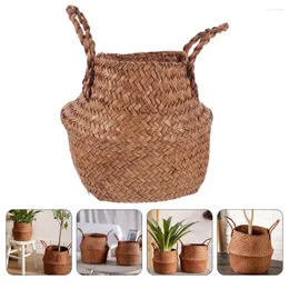 Storage Bags Seagrass Woven Flower Basket Pots Indoor Handles Baskets Seaweed Belly Folding