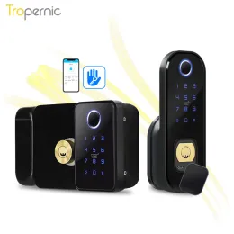 Control Waterproof Smart Lock For Gate Outdoor Keyless Electric Rim Wifi Double Sided Fingerprint Reader Lock With Ttlock App