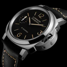 Panerai Luminor Watch Mens Uhren Panerai Lumino Serie 44mm Automatisch mechanischer Businessanzug Schweizer schwarzer Teller Brown Zeit Marke Luminous Cowgürtel Pam00915 2O9E