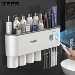 Teste Izefs Porta spazzolino da denti da denti Multifunzione Despensatore Organizzatore da bagno a parete Accessori per bagno impermeabili