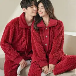 Women's Sleepwear 2024 Flannel Pajamas Autumn Winter Loungewear Thick Fleece Coral Couple Cardigan Men Homewear Set