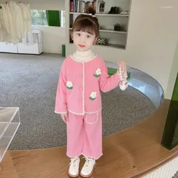 Clothing Sets Autumn Children Baby Girls Floral Coats Wide-legged Pants Two-piece Suit Princess Costumes Kids Clothes Outfits