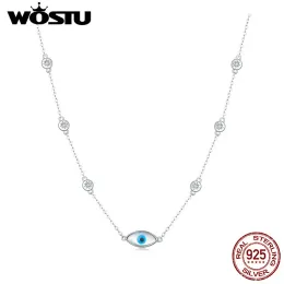 Halsband Wostu 925 Sterling Silver Demon Eye Neckchain med zirkonskal för kvinnor vän födelsedag lycklig gåva fina justerbara smycken