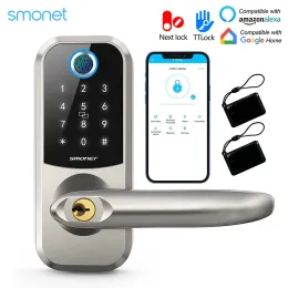 Kontrolle SMONET Hornbill Elektronische Smart -Tür -Schloss Biometrische Fingerabdruck Schlüssellose vordere Halbholzschlösser WiFi Fernbedienung Home IC IC -Karte