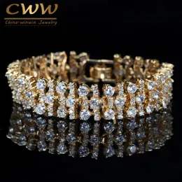 Strands cwwzircões de luxo zirconia cubica grande pulsação larga pulseira pulseira africana nigeriana cor de ouro jóias de casamento cb028