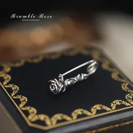 Clips Real 925 Sterling Silver Thorny Rose Brooch Thai Silver Antiglare Buckle Pin Vintage Safety Pin Brooches for Women Jewelry