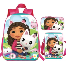 Backpacks 3Pcs Set Gabbys Dollhouse Backpacks Students Anime School Bag Boys Girls Book Bag Women Backpack Children Daily Daypack Mochila
