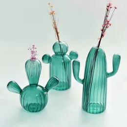 Vaser Creative Cactus Shaped Glass Vase Transparent Hydroponics Container Plant Flowerpot Home Desktop Decorative Crafts Birthday Present
