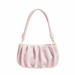 Mabula Chic Ruched Girl's Presse Tourse Designer Vegant Skórzany sprzęgło torba na ramię plisowana Solid Pink Crossbody torebka J4W0#