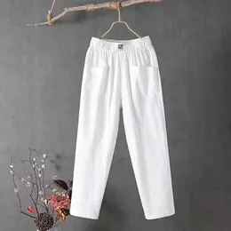 Women's Pants Capris Womens loose casual pockets cotton linen pants cut Haran pants Y240422