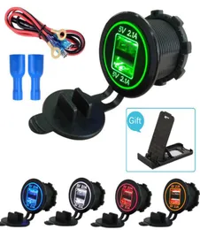 Dual 42A Car USB Charger Socket Universal 12V32V Motorcykelbilbil Van ATV Båt Vattentät för telefon surfplatta DVR GPS -switch9927116