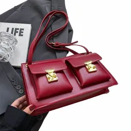 Leftside маленькие PU кожа двойные карманы дизайн мешков на плечах для женщин 2024 Женская сумка подмышки Lady Simple Red Sudbs T6IC#