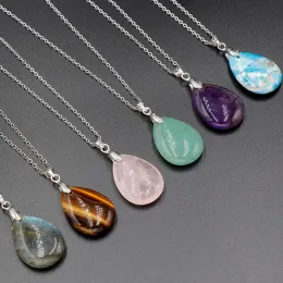 Natural Stone Water Drop Pendant Necklace For Women 7 Chakra Quartz Healing Crystal Neckor for Women Men