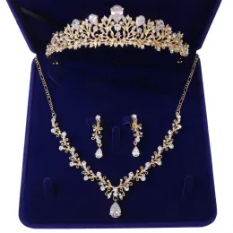 Kolyeler Kristal Gelin Takı Setleri Tiaras Lüks Rhinestone Düğün Taçları Kolye Küpe Seti Gelin Afrika Boncukları Takı Setleri