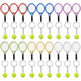 Chains 18Pcs Mini Tennis Racket Pendant Keychain Keyring Key Chain Ring Finder Holer Accessories For Lover's Day Gifts