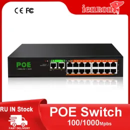 Yönlendiriciler Ienron Poe Anahtar 1000 Mbps Anahtar Ethernet Gigabit Ağı 16 Port Poe + 2 bağlantı noktası Uplink 52V IP kamera/ WiFi yönlendirici için güç