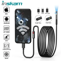 Cameras INSKAM Single/Dual Lens Endoscope Camera IP67 Waterproof Pipeline Inspection Borescope 8MM Lens Car Sewer For IOS Android USBC