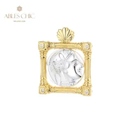 Подвески Athena Греческие серебряные монеты реплика шарм 18K золотой двухтонный серебряный 925 Серебряная римская монета цветок цветок Fretwork только N1003