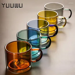 Wine Glasses Double Wall Glass Multicolour Mug Resistant Tea Beer Milk Juice Cup Drinkware Lover Coffee Cups Gift