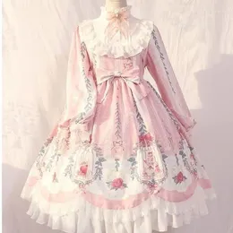 Lässige Kleider süße Lolita Maid Kleid Lose Halloween Prinzessin Cage Traumgriff Biege Krawatte Spitze Rock JSK Langarm Kostüm