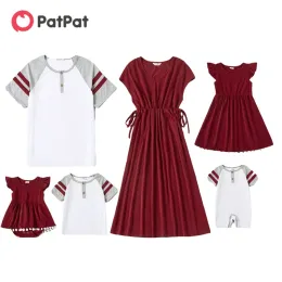 Sets Patpat New Arrival Mosaic Family Matching Red and White Series Sets(vneck Dresses Tshirts Rompers)