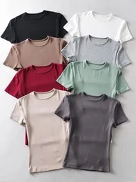 Lässige Sommerfrau Skinny Fit T -Shirt Enge Shortsleeve Oneck T -Shirt Basic Massive Crop Tops T -Shirt 240416