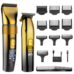 Clippers Hatteker Professional Hair Clippers Золотые триммер Tlimmer для мужчин 2 Set Machines беспроводная борода парикмахерская клиппер