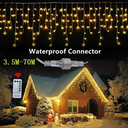 Garland de rua na casa Decorações de Natal Ornamentos LED Festoon Icicle Oudor Curtain Light 2024 Year Holiday Decor 240409