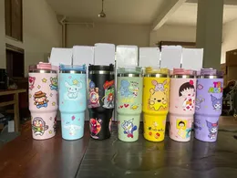 2024 New Cute Cartoon 304 Stainless Steel Insulated Cup with Straw Vacuum Ice Cream Cup Large Capacity 30oz Car Cup Gift Factory Wholesale Stock