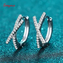 Orecchini SMYOUE Totale 0,28 CT Orecchini a perno di Moissanite Real per le donne Cross Wedding Sparkling 925 Silver Simulato Diamond Hoop Earring