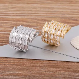 Bandas Nidin Luxury Zircon Aberto Anéis multicamadas para mulheres Cristal Gold Charme Prazado de Charme Ajustável Casamento do Dia dos Namorados Presente
