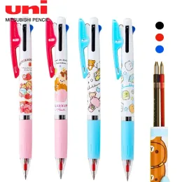 Pens Japan Uni JetStream multifuncional caneta de gel limitado Padrão de desenho animado Pen de esferográfica lison threecolor 0,5 mm