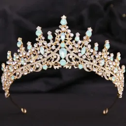 Smycken Diezi Wedding Crystal Headwear Green Blue Opal Crown For Women Girls Hair Accessories Queen Bridal Tiaras Party Dress Pannband